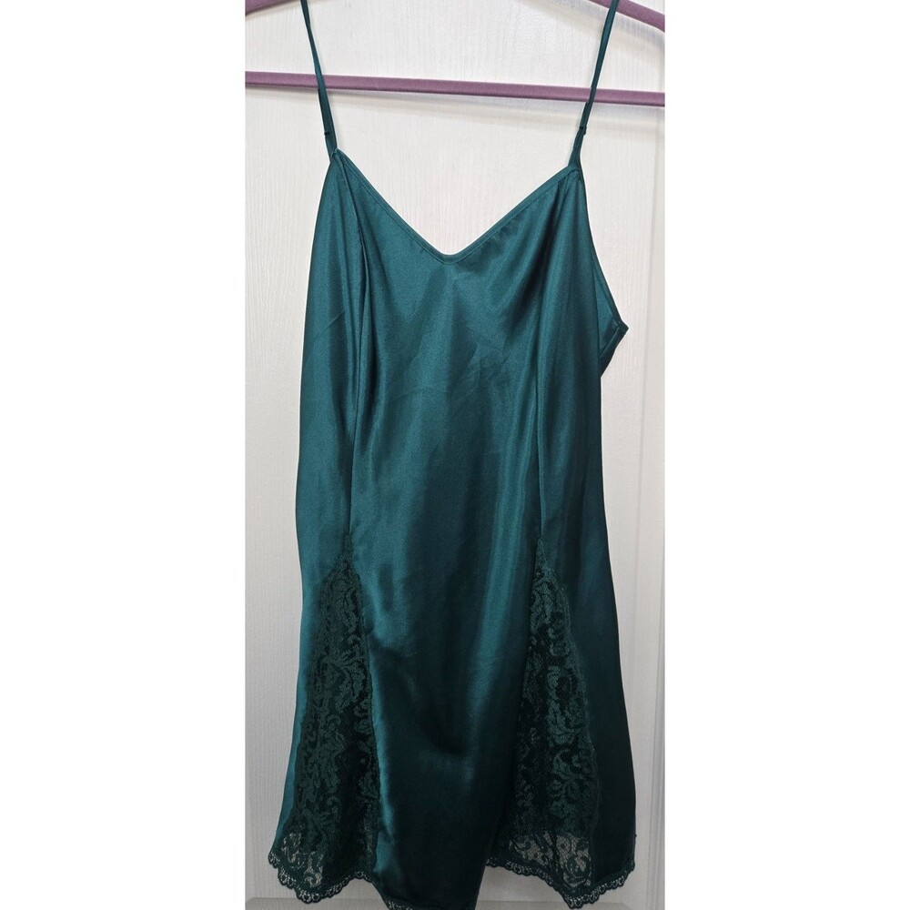 Victoria’s Secret Gold Label Green Satin Lace Nightgown Slip Dress (1 Flaw) Med